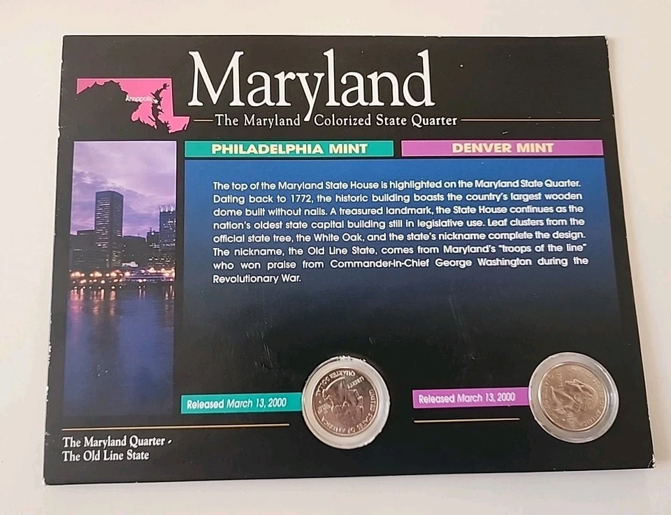 Colored 2000 Maryland U.S. Quarters Set Denver and Philadelphia Mint - Image 2 of 2