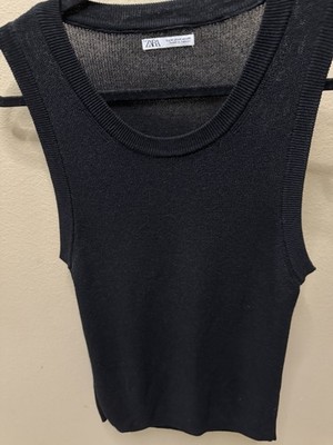 Zara Women s Black Knit Sweater Vest Sleeveless Crew Neck Lightweight Solid M