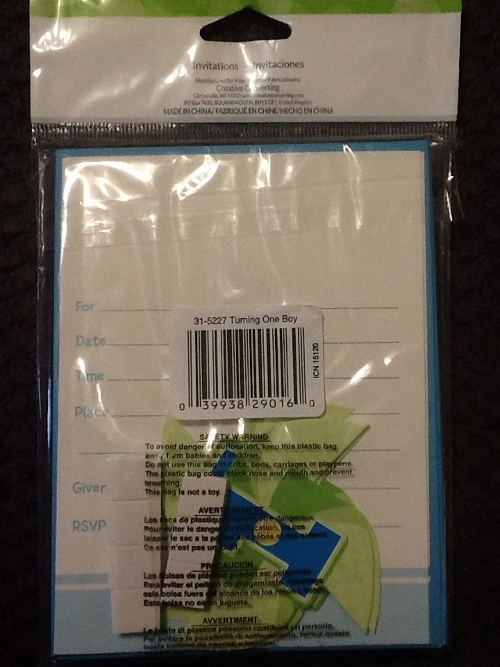 Creative Converting Boy Turning One 1st Birthday Pinwheels Invitations 8ct. Part - Image 3 of 4