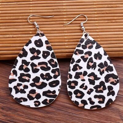 NEW FAUX LEATHER ANIMAL PRINT DANGLE DROP BOHO VINTAGE STYLE