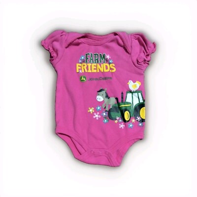 John Deere infant girls pink 1-piece bodysuit 'FARM FRIENDS' size
