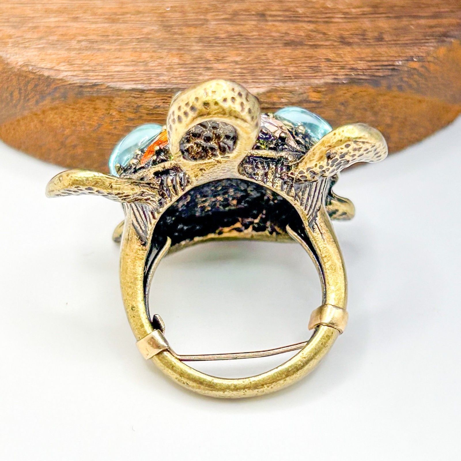Brass Tone Turtle Ring Multicolored Cabochons Gre… - image 5