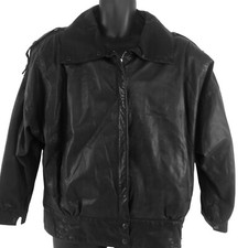 Vintage Y2k Gino Di Giorgio Black Leather Jacket Womens Medium Dolman Sleeves