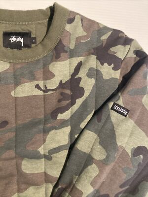 STUSSY Camouflage Quilted Lining Crewneck Sweater Mens Small | eBay