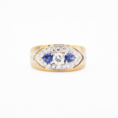 Ring Gelbgold natürliche blaue Saphire und Diamanten edel Schmuck