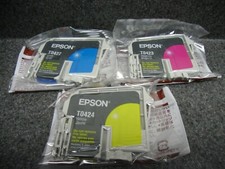 3 New Genuine Epson 42 TO422 TO423 TO424 C/M/Y Ink Cartridges