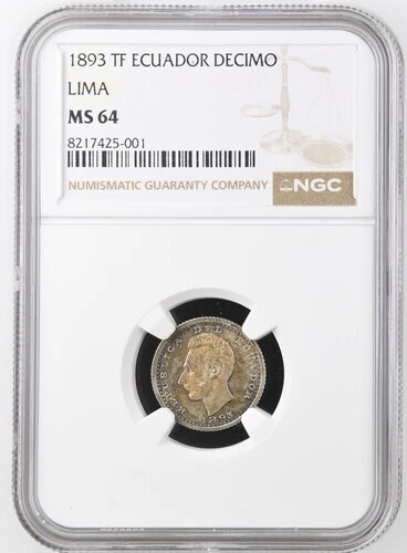 ECUADOR   DECIMO 1893  LIMA  KM # 50.3  NGC MS64.