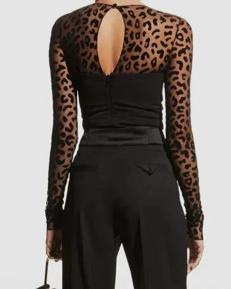 $655 Just Cavalli Mujer Negro Manga Larga Burnout Body Talla IT 42 / US 6 Foto 2 de 4