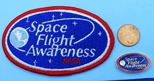 NASA PATCH & PIN Pair vtg SPACE FLIGHT AWARENESS Space Earth