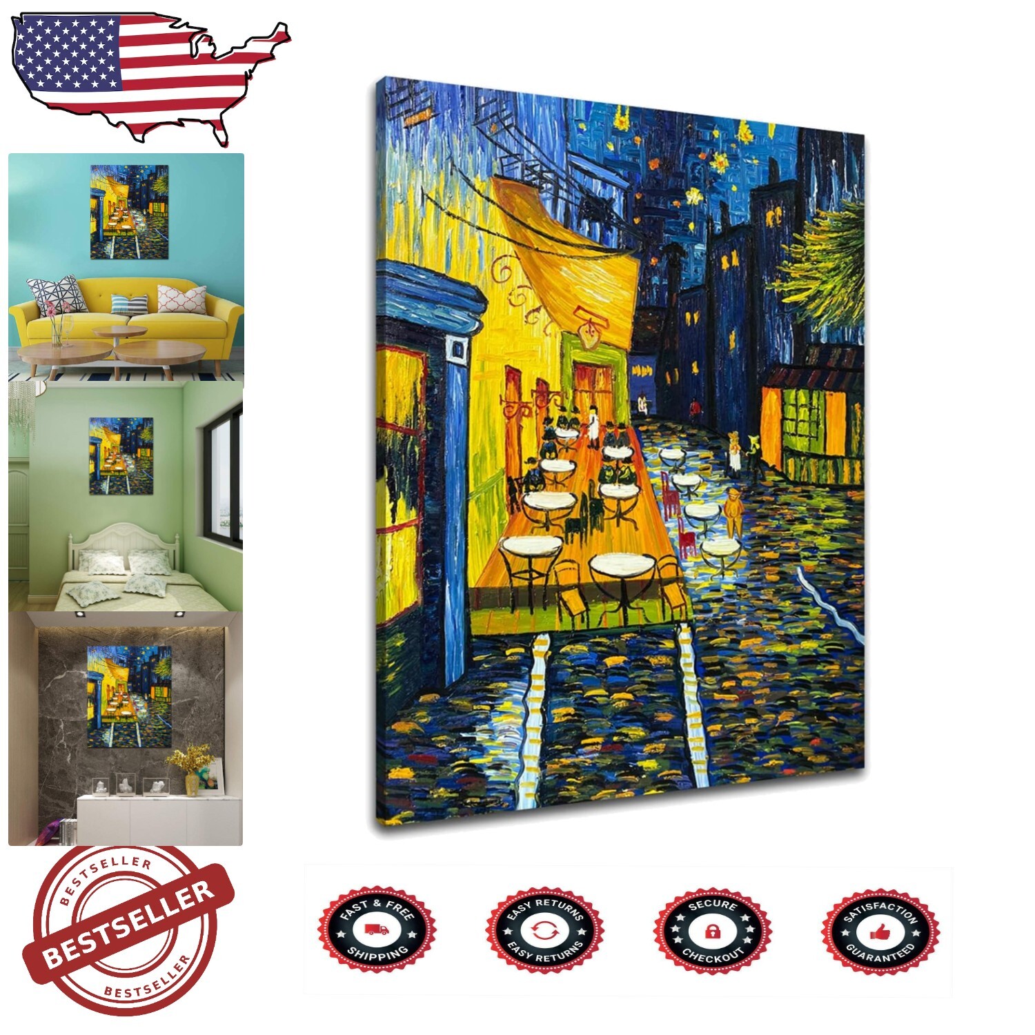 Van Gogh Café Terrace Waterproof Canvas Art Print 24x32