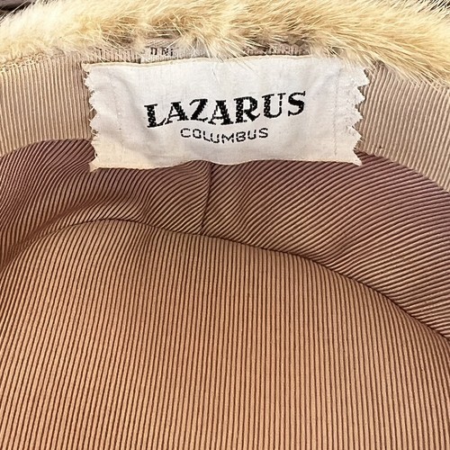 Lazarus Columbus Vintage Beige ? Fur Pillbox Hat Lined Combs Box - Picture 9 of 11