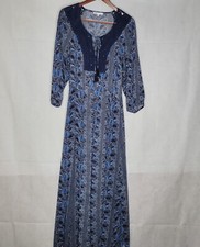 DR2 Maxi Dress Blue Sheer Crochet Lace Tassel Boho Cover Up No Slip XL