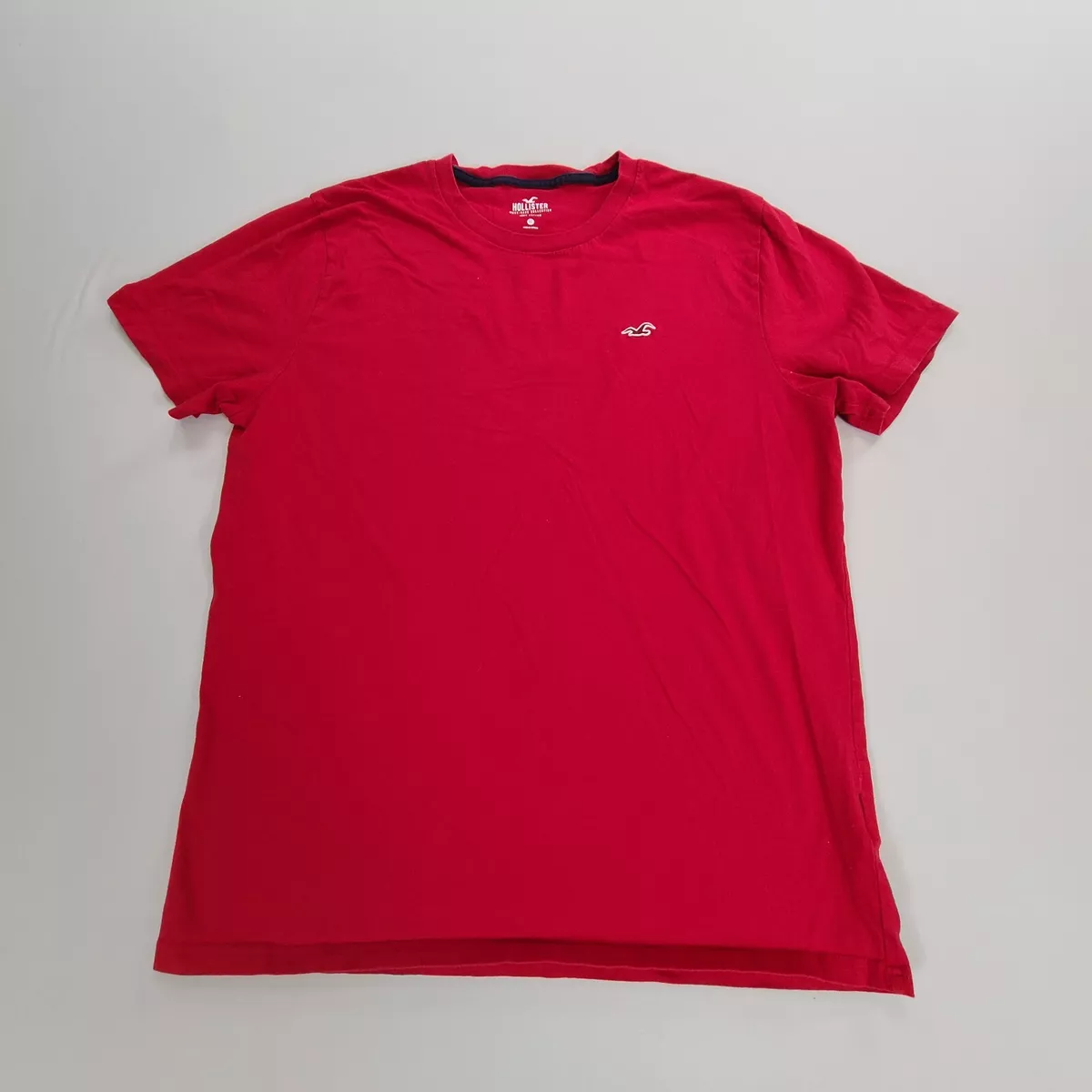 Hollister Shirt Adult Extra Large Red Crew Neck Short Sleeve Casual Logo  Mens