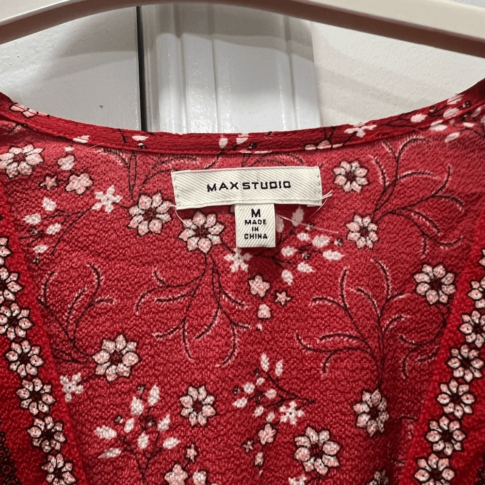 Max Studio Red V-Neck Empire Waist Dress Size Medium | eBay