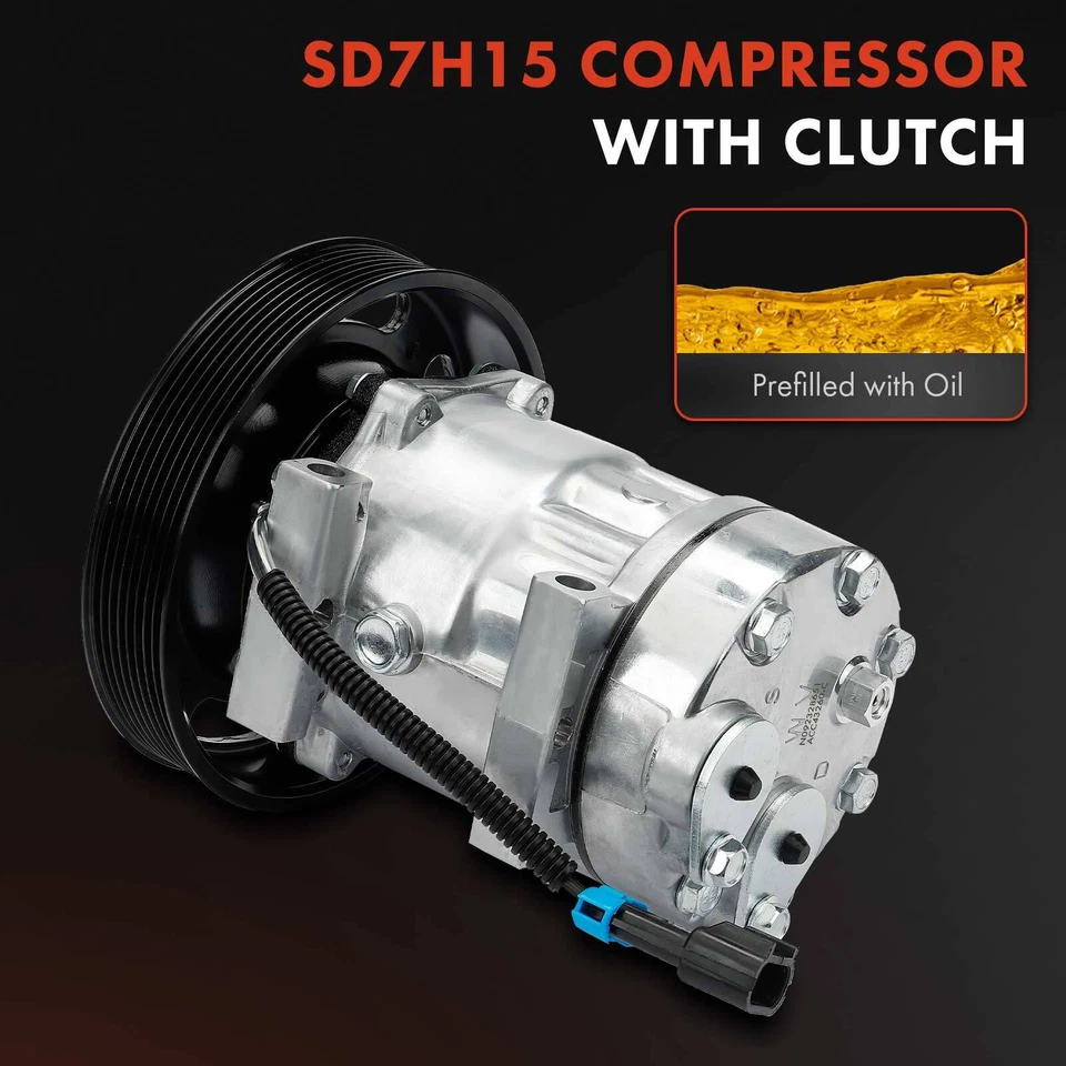 AC A/C Compressor with 8-Groove Pulley for Volvo VAH VHD VNL VNM Mack LEU MRU - Image 3 of 4