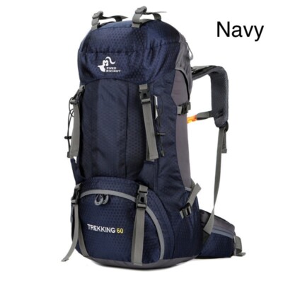60L Navy Color light weight camping or hiking backpack with waterproof bag