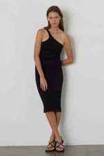 VELVET By Graham & Spencer Olivia One Shoulder Midi Dress Black S $189 E1