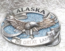 Alaska The Great Land Buckle Silver Blue Eagle Engraved 1984 Great Vintage   