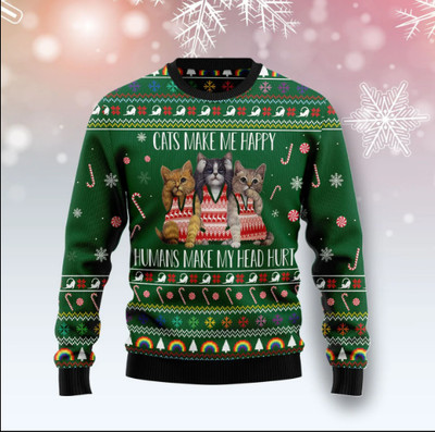 Cats Make Me Happy Ugly Christmas Sweater