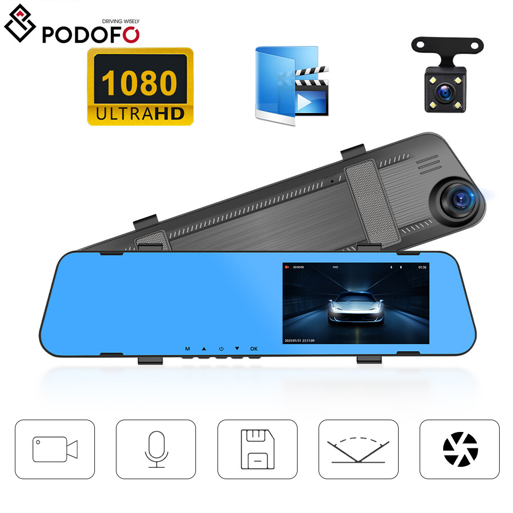 1080P HD Зеркало заднего вида Автомобильный видеорегистратор Двойной видеорегистратор Камера Передний задний видеорегистратор