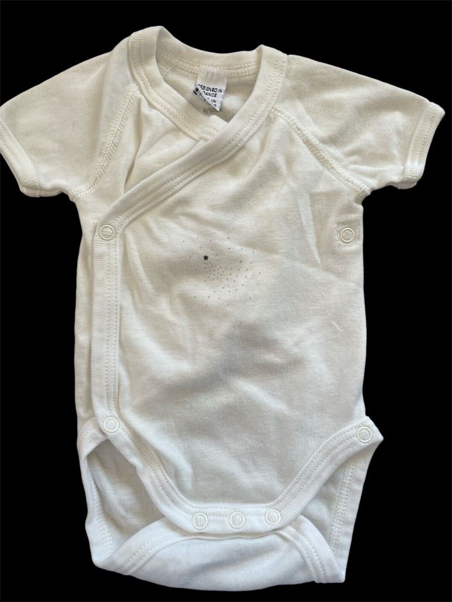 Petit Bateau EUC White/Grey Stars Organic Cotton SS Kimono