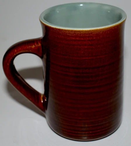 Red Wing? Pottery Village Green 16 oz MUG Brown Teal Blue-Green 1950s FreeS&H