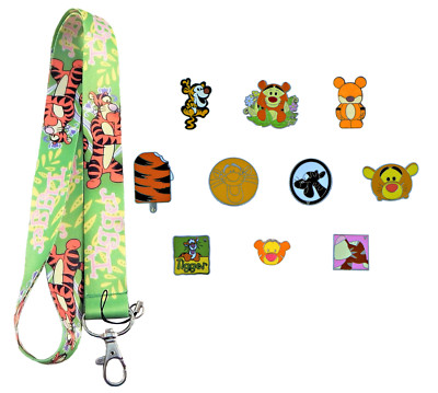 Tigger Themed Starter Lanyard Pin Set With 5 Disney Park Trading Pins Brand New