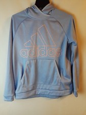 Adidas Women's Hoodie Size M Blue Pink Pullover Climawarm Logo Sweatshirt Pocket