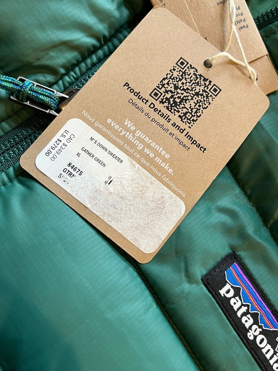 New Patagonia Men's Down Sweater Jacket 84675 Gather Green Size XL