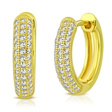 925 Sterling Silver Yellow Gold-Tone White Clear CZ Hoop Huggie Earrings, 0.45"