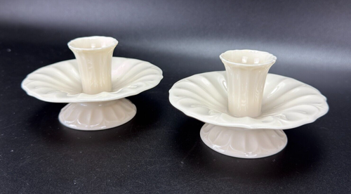 Lenox Flower Petal Ivory Off-White Vintage Candlestick Taper Candle Holder Pair - Picture 4 of 11