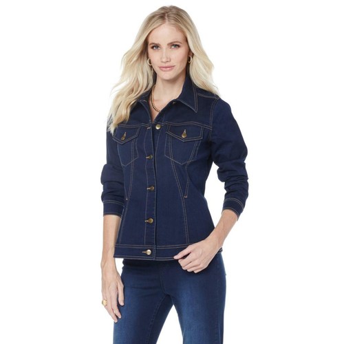 DG2 by Diane Gilman FLEX Stretch Flared Denim Jacket (447531-K-10) Small, Indigo - Picture 2 of 2