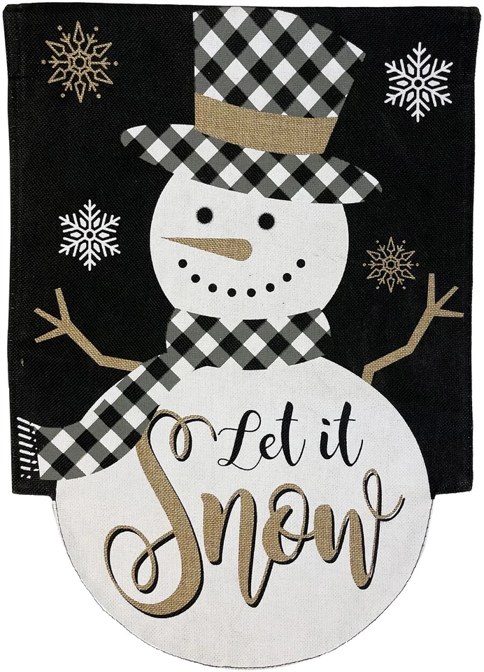 Checkered Snowman Burlap Winter House Flag Let It Snow 28" x 40" Briarwood Lane - Image 2 of 3