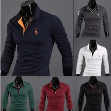 NEW Men Stylish Slim Fit Casual Fashion T-shirts Polo Shirt Long Sleeve Tops