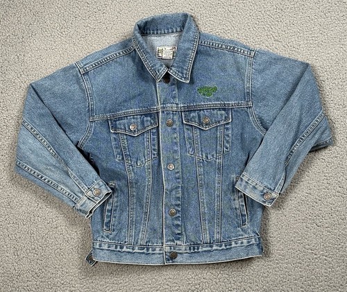 Vintage Rainforest Cafe Jean Jacket Youth Size Large Blue Denim Embroidered - Picture 2 of 8