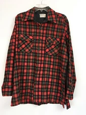 Richman Brothers Mens Large Tartan Plaid Shirt Wool Blend Long Sleeve Vintage