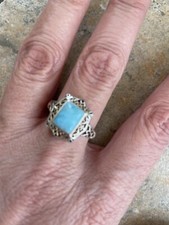 Vintage 925 Sterling Silver  Larimar Stone Ring Size 8.5