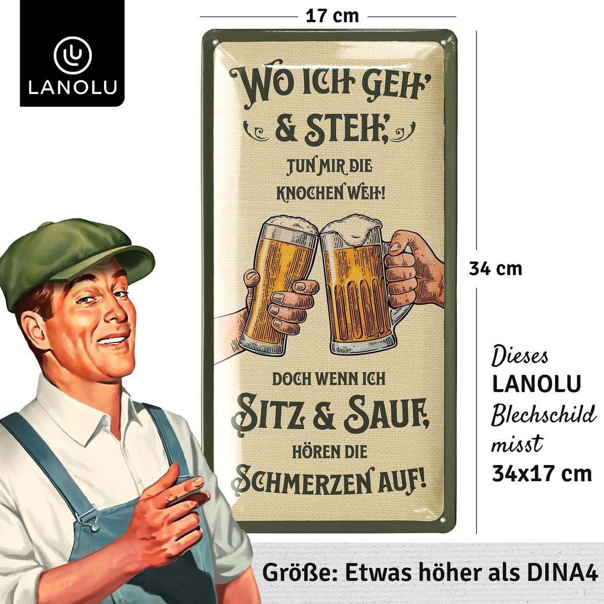 Retro Blechschild 'Der Gerste-Hilfe-Kasten Bier' - Witziger Dekoschild 28x12 Cm Aus Metall | Geschenk Für Bierliebhaber