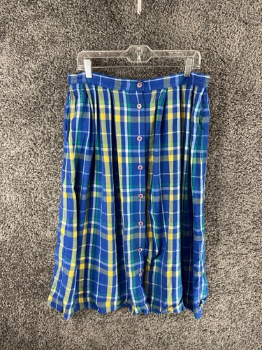 VTG Pendleton A-Line Skirt Women's 18W Multicolor Plaid 100% Rayon Button-Front