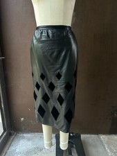 Vintage 90's Valentino Pelle Leather Pencil Skirt with velvet diamonds. Size 46