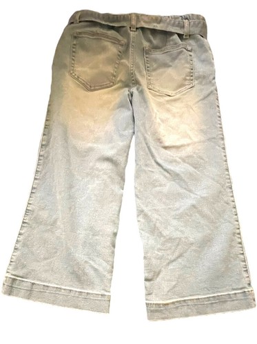 Girls Wide Leg Jeans Size XL 14-16 Medium Wash Comfort Fit Tie Belt Crop Capri - Picture 2 of 7