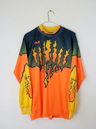 Vintage Fila Goalkeeper Jersey Italy Flames Long Sleeve Goalie 90s Abstract