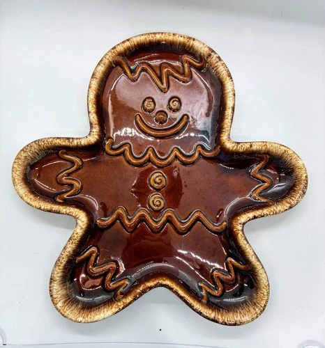vintage Hull Gingerbread Man Brown Ceramic Candy Dish USA Pottery Glossy Finish