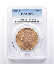 1907-S $20 Liberty Head Double Eagle Gold MS62 PCGS *2629