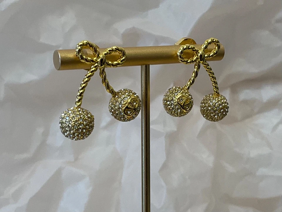 Valentino. Gold plated ‘ cherry ‘ earrings with crystals  # 351 - Image 2 of 4