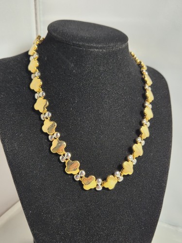 Gold Tone And Silver Tone 16 Inch Necklace Vintage Retro Flower Abstract - Picture 3 of 3