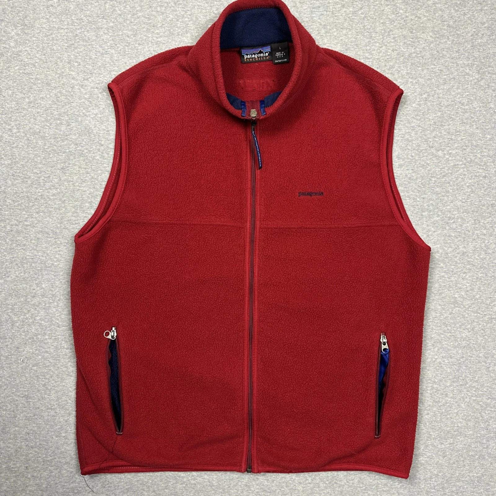 Vintage Patagonia Vest Mens Size Large Red USA Synchilla Fleece Full Zip Outdoor