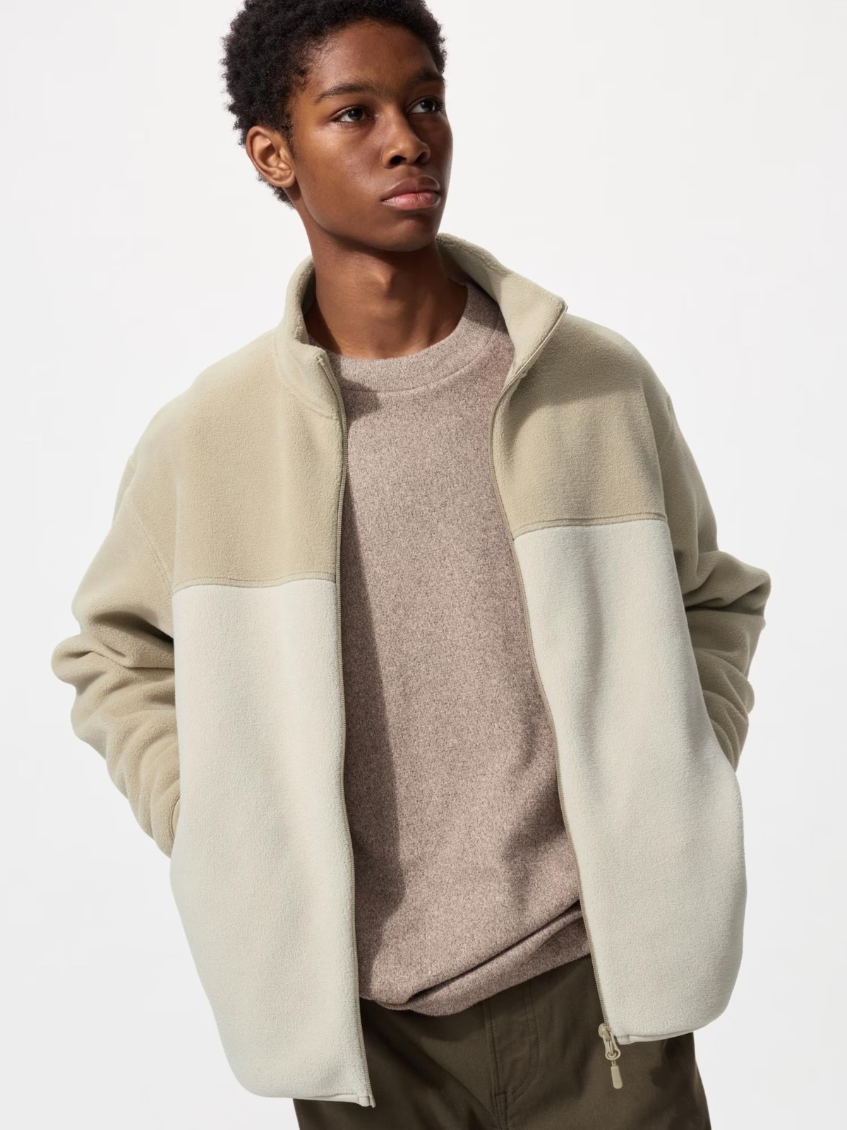 UNIQLO Fleece Full-Zip Jacket S-4XL Color Block Stand Collar Men 479793 NWT