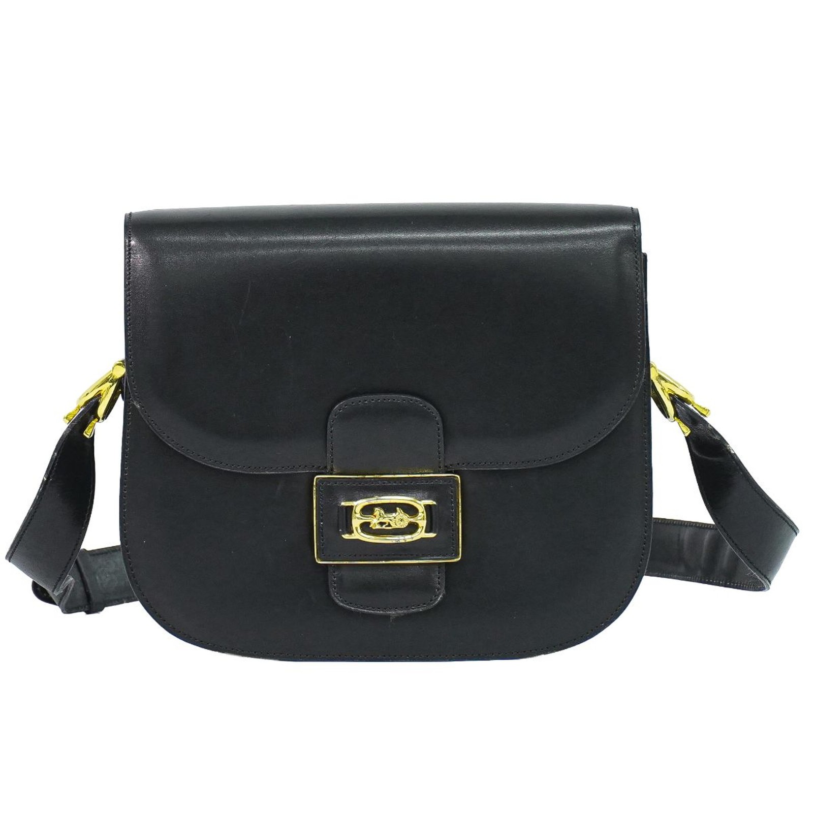 Celine Horse Carriage Shoulder Bag Leather Black Leather Shoulder Bag Bag (Pre-Owned)