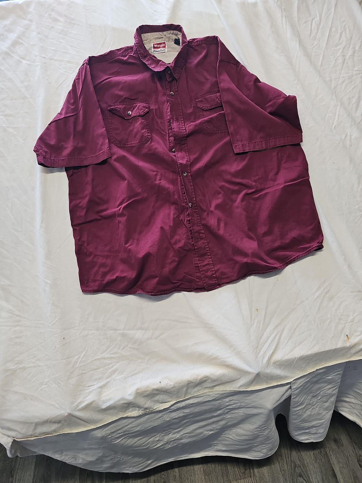 Wrangler Premium Quality Short Sleeve Button-Down Shirt Maroon 2XL YY1183 image 3